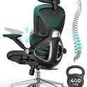 CAPOT Ergonomic Mesh Office Chair, Adjustable Lumbar High Back Desk Chair 400lbs, 4D Flip-up Arms, 3 Tilt Backrest, 3D Headrest, PU Wheels, Swivel Rolling Computer Chair for Long Desk Work - Black