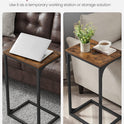 VASAGLE C-Shaped End Table, Side Table for Sofa, Couch Table with Metal Frame, Small TV Tray Table for Living Room, Bedroom, Rustic Brown and Black