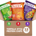Quest Nutrition Tortilla Style Protein Chips Variety Pack, Chili Lime, Nacho Cheese, Loaded Taco, Low Carb, High Protein, Gluten Free, 1.1 oz (Pack of 12)