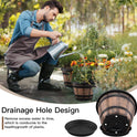 Quarut 3 Pack 10 inch Plant Pots,Whiskey Barrel Planters with Drainage Holes & Saucer, Plastic Decoration Flower Pots Imitation Wine Barrel Design, for Indoor & Outdoor Garden Home Plants (Brown)