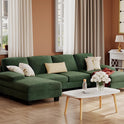 Furmax Sectional Couches for Living Room, U-Shaped Sofa Couch with Linen Fabric, 4 Seat Sofa Set with Double Chaise for Apartment (Fabric, Green)