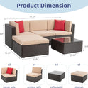 Vongrasig 5 Piece Patio Furniture Sets, Outdoor Patio Set Sectional Sofa, All-Weather PE Rattan Outdoor Couch with Ottoman, Glass Table for Garden, Backyard, Porch, Beige