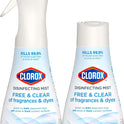 Clorox Free & Clear Disinfecting Mist, Household Essentials, 1 Spray Bottle and 1 Refill, 14 Fl Oz Each