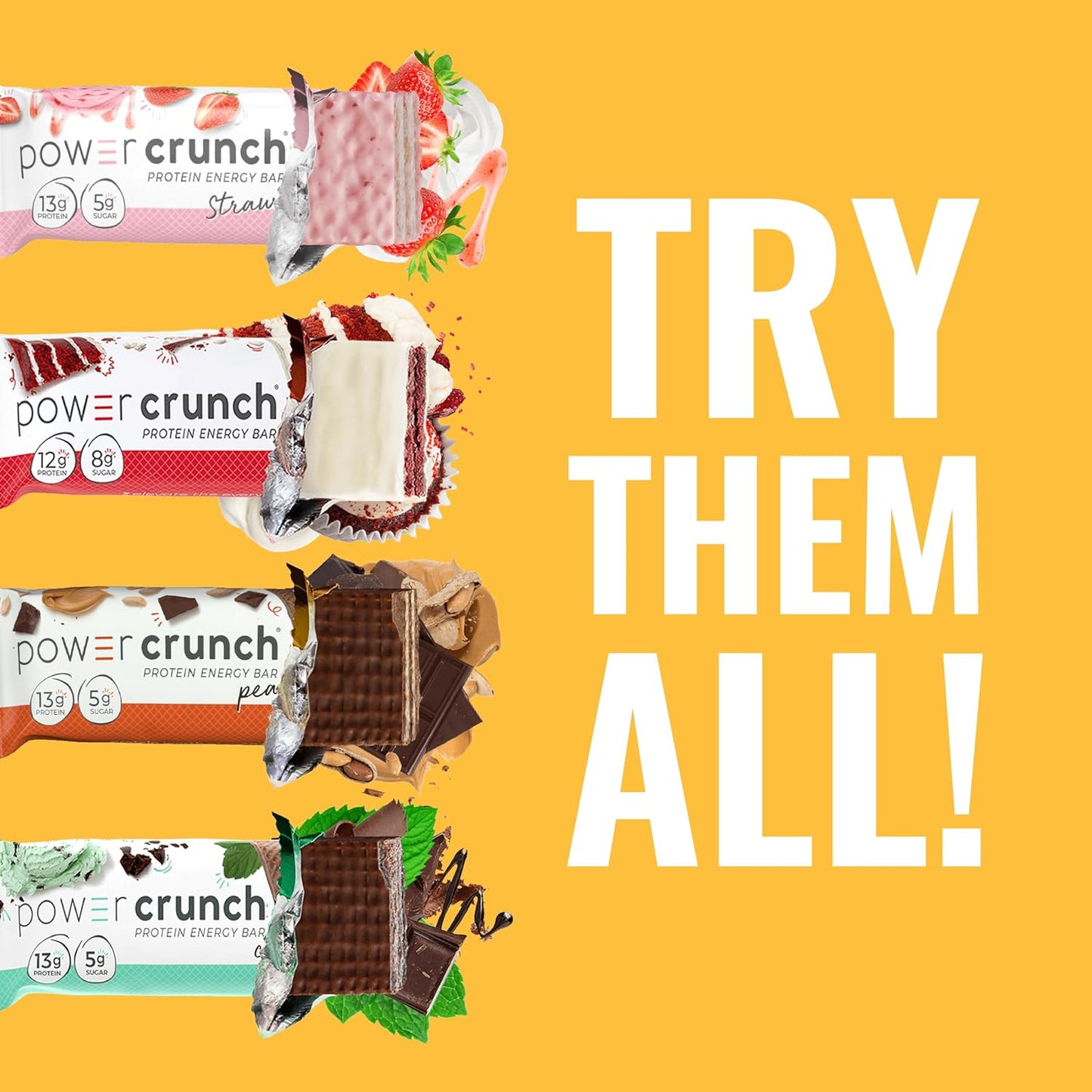 Power Crunch Whey Protein Bars, High Protein Snacks with Delicious Taste, Strawberry Cream, 1.4 Ounce (12 Count)