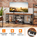 Furologee TV Stand with Power Outlets, Entertainment Center with Open Storage Shelves for TVs up to 55 Inch, Media Console Table with Soundbar Shelf for Living Room, Bedroom, Rustic Brown
