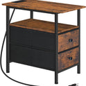 HOOBRO End Table with Charging Station, Narrow Side Table, Nightstand with 2 Non-Woven Drawers, Slim Sofa Side Table, for Small Spaces, Living Room, Bedroom, Rustic Brown and Black BF486UBZ01