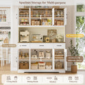 HOSTACK 71" Tall Kitchen Pantry Storage Cabinet with Charging Station, 55" Wide Kitchen Hutch Cabinet with Large Countertop, Farmhouse Food Pantry with Drawers for Living Room, White