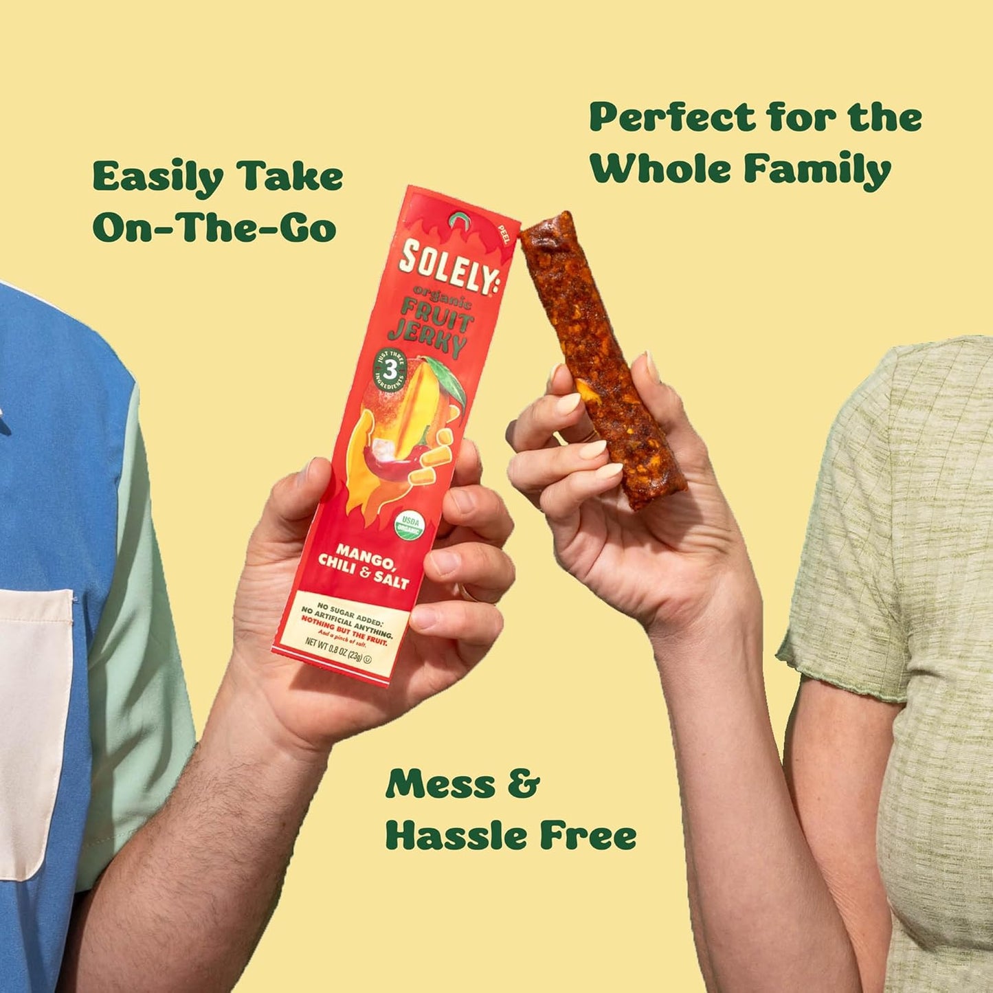 Solely - Organic Mango Fruit Jerky - 12 Individually Wrapped Fruit Strips - Fruit Leather Made from Dried Fruits - Healthy Snacks, Vegan - 0.8oz (23g)