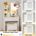 LIKIMIO Small Makeup Vanity Desk with Mirror and Lights, Vanity Table Set with Storage Drawer, Chair and Three Shelves, Bedroom, White