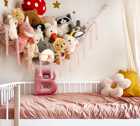 Stuffed Animal Storage Hammock Corner Net - Pink Room Decor for Teen Girls - Toys Storage Hanging Stuff Animal Organizer Holder Cute Stuff - Boho Nursery Dorm Bedoom Decor Aesthetic