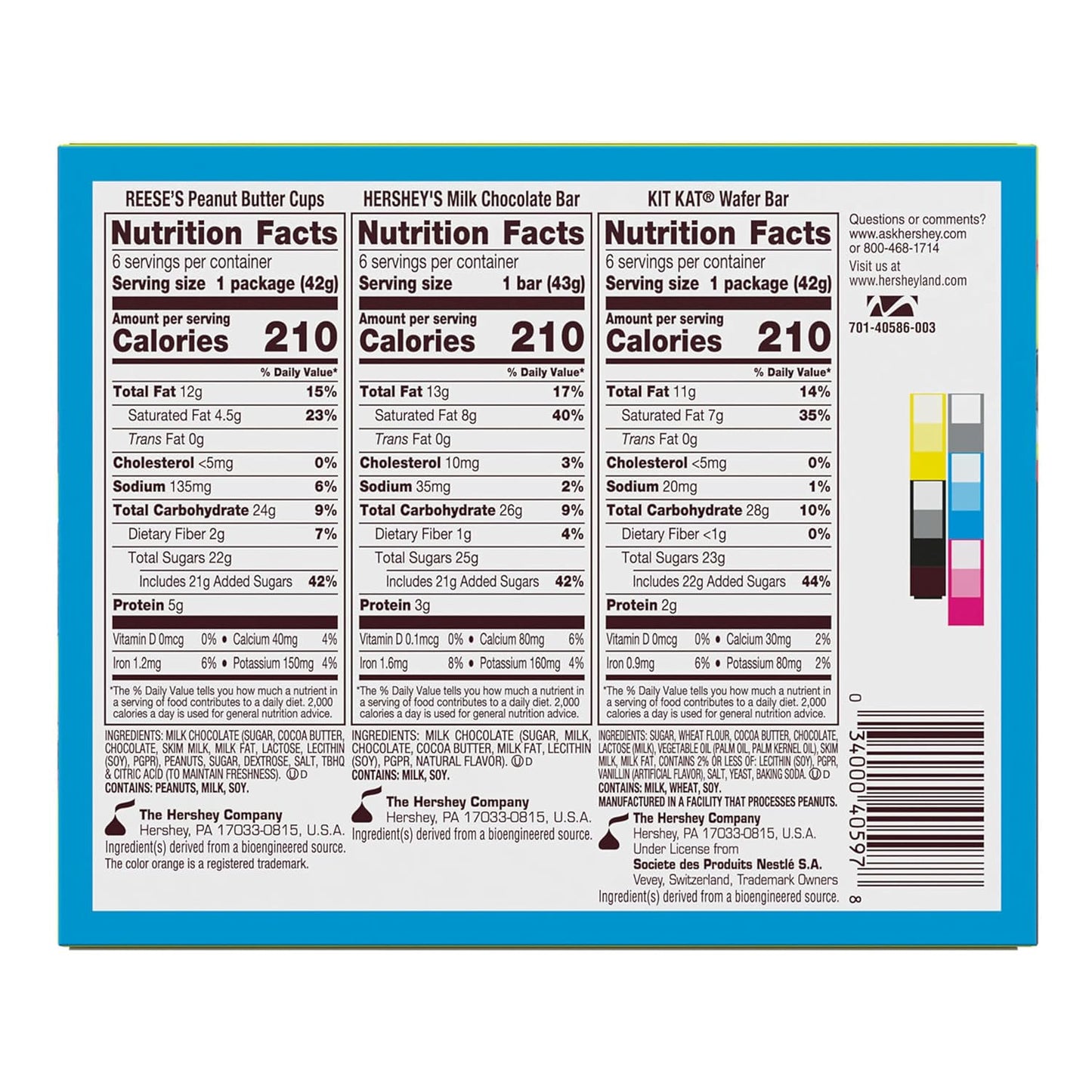 HERSHEY'S, KIT KAT and REESE'S Assorted Milk Chocolate Candy Variety Box, 27.3 oz (18 Count)