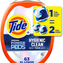 Tide Hygienic Clean Heavy 10x Duty Power PODS Laundry Detergent Pacs Original 63 count For Visible and Invisible Dirt (Pack of 1)