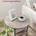 VASAGLE Side Table, 2-Tier Round End Table, Nightstand with Steel Frame for Small Spaces, Living Room, Bedroom, Heather Greige and Ink Black