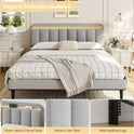 ONBRILL Adjustable Headboard for King/California King Size Bed Frame, Linen Fabric Bed Headboard with Storage & RGB LED Light in Modern Vertical Channel Design, Light Grey