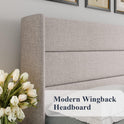 Allewie King Size Lift Up Storage Bed, Modern Wingback Headboard, Hydraulic Support, No Box Spring Needed, Light Beige