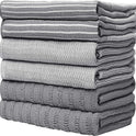 Premium Kitchen Towels (20”x 28”, 6 Pack) | Large Cotton Kitchen Hand Towel | Flat & Terry Dish Cloths | Highly Absorbent Tea Towels Set with Hanging Loop | Gray