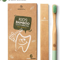 GREENZLA Kids Bamboo Toothbrushes, Natural Toothbrush Set, Soft Bristles, Durable Charcoal Wooden Brushes, Compostable Design for Toddlers and Children, 6 Pack