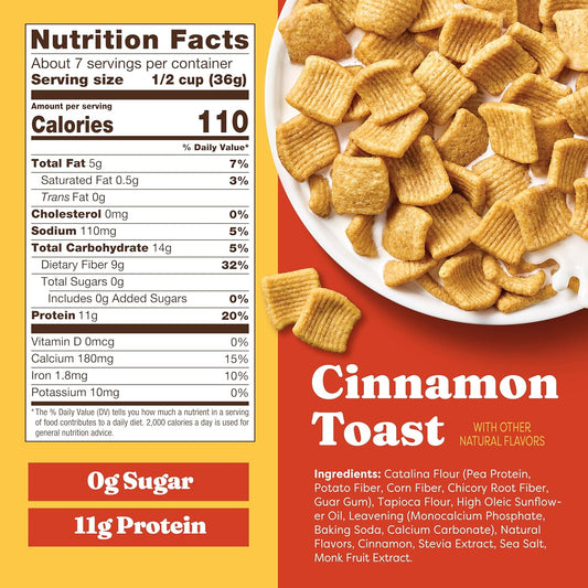 Catalina Crunch Protein Cereal | Sugar Free Breakfast Cereal with 11g of Protein | Gluten Free, Keto Friendly | Cinnamon Toast - 9 oz. Bag (Pack of 1)