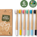 GREENZLA Kids Bamboo Toothbrushes, Natural Toothbrush Set, Soft Bristles, Durable Charcoal Wooden Brushes, Compostable Design for Toddlers and Children, 6 Pack