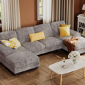 Furmax Sectional Couches for Living Room, U-Shaped Sofa Couch with Linen Fabric, 4 Seat Sofa Set with Double Chaise for Apartment (Fabric, Grey)