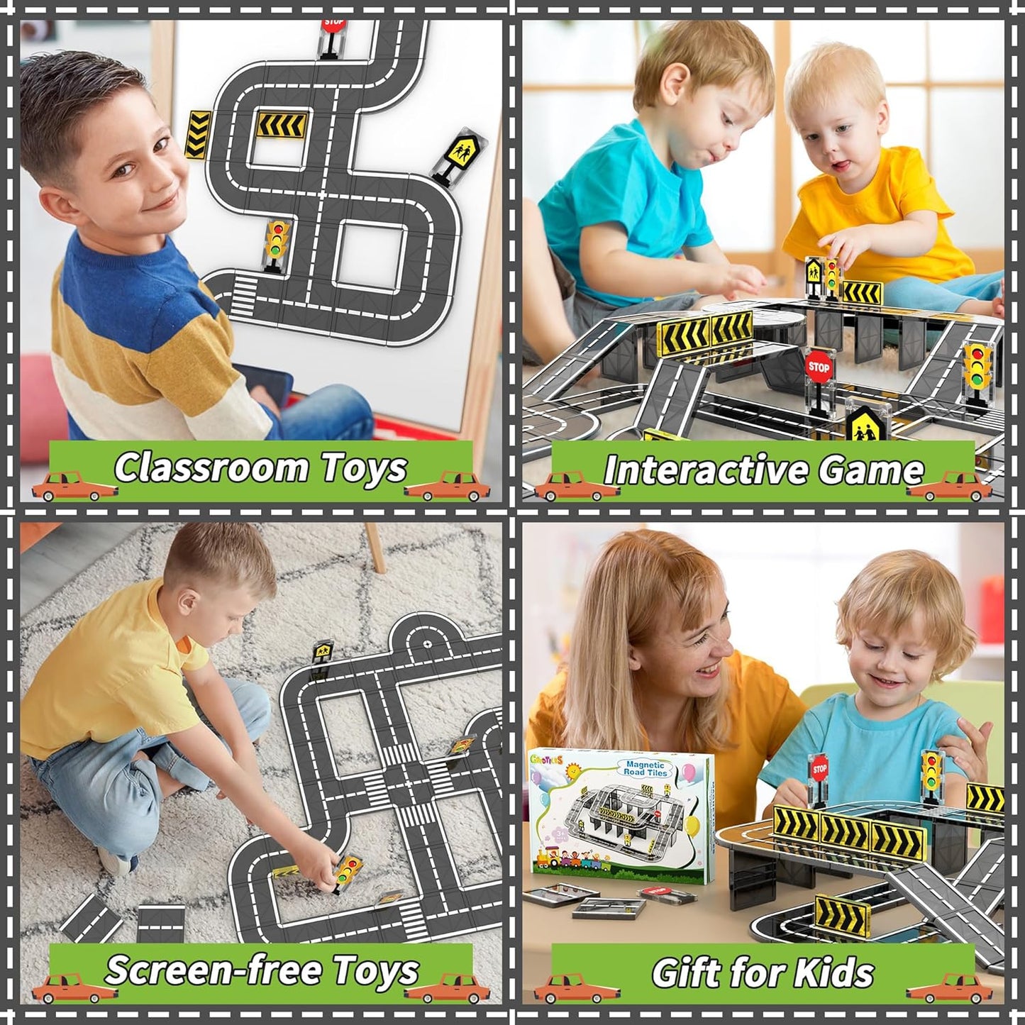 Magnetic Tiles Road Expansion Set, STEM Magnetic Building Blocks for Kids Ages 3-5 4-8 5-7, Preschool Learning Sensory Kids Toys for Toddler Birthday