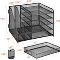 Marbrasse Desk Organizer with File Holder, 5-Tier Paper Letter Tray Organizer with Drawer and 2 Pen Holder, Mesh Desktop Organizer and Storage with Magazine Holder for Office Supplies(Black)