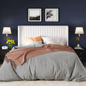 Allewie Full Size Velvet Bed Frame/Vertical Channel Tufted Wingback Headboard/Upholstered Platform Bed/Strong Wooden Slats/No Box Spring Needed/Easy Assembly/White
