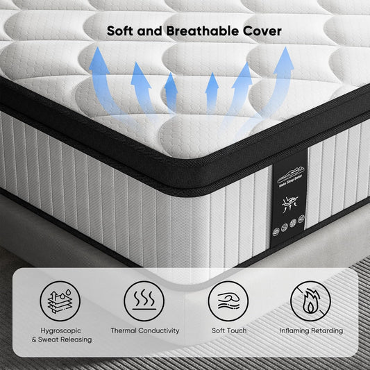 12 Inch King Size Mattress - 2025 Upgraded Hybrid Cooling Gel Memory Foam & Pocket Coils, Medium Firm Mattress in a Box for Back Neck Pain Relief, Motion Isolation, Edge Support, Breathable, White