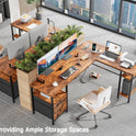 Furologee 66” L Shaped Desk with Power Outlet, Reversible Computer Gaming Desk with File Drawer & 2 Monitor Stands for Home Office with Storage Shelves, Rustic Brown