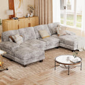 JUMMICO Sectional Couches for Living Room, U Shaped Couch with Chenille Fabric, 4 Seat Modern Sofa with Removable Pillows for Apartment and Small Space (Fabric, Grey)