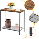 Hoctieon 2 Tier End Table, Sofa Side Table, Narrow Side Table with Storage, Slim Nightstand for Small Spaces, Metal Frame, for Living Room, Bedroom, Sofa Couch, Hall, Rustic Brown
