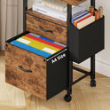 GYIIYUO 2 Drawer File Cabinet with 24'' Extended Desktop, Mobile Filing Cabinet, Rolling File Cabinet with Side Bag, Fabric Drawer, Fits A4/Letter Size, Printer Stand Home Office, Light Brown