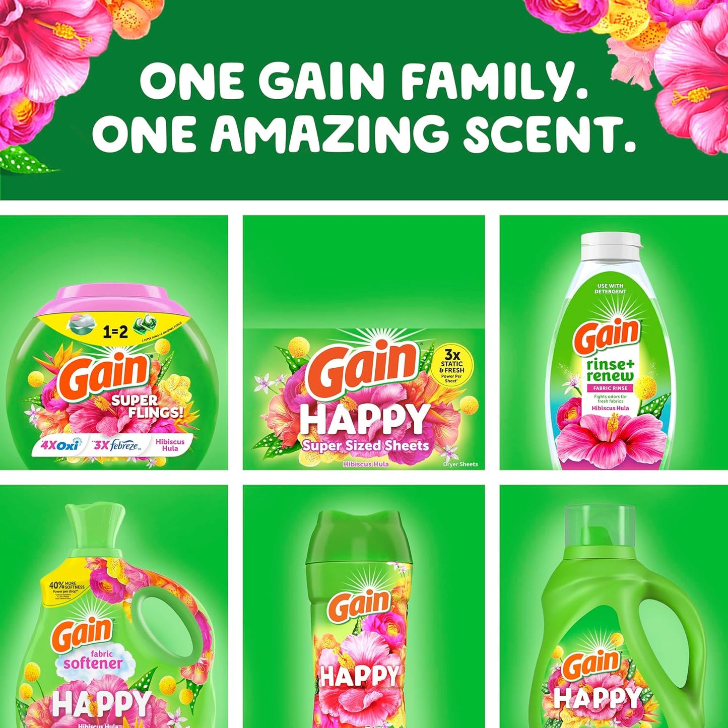 Gain Super Flings Laundry Detergent Pacs, 45 Count, Hibiscus Hula scent, irresistibly clean and fresh washing detergent laundry soap pacs