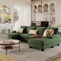 Furmax Sectional Couches for Living Room, U-Shaped Sofa Couch with Linen Fabric, 4 Seat Sofa Set with Double Chaise for Apartment (Fabric, Green)