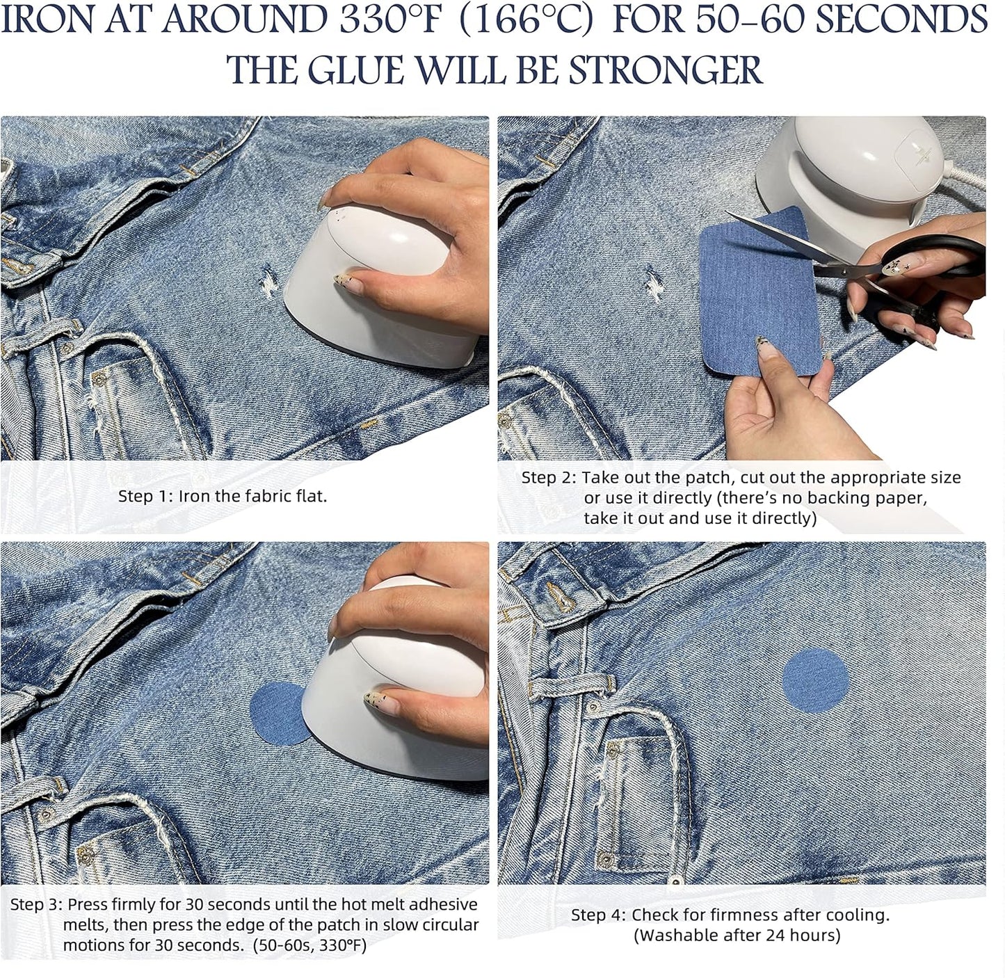 KING MOUNTAIN Iron-on Repair Patch 20 Pcs Pack,Denim Patches for Jeans Kit 3" by 4-1/4", 100% Cotton Denim Iron-on Repair Patch,Jeans and Clothing Repair and Decoration Kit (Five Color)